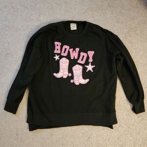 Black Howdy Cowgirl Boots Graphic Top Oversized Sweatshirt S